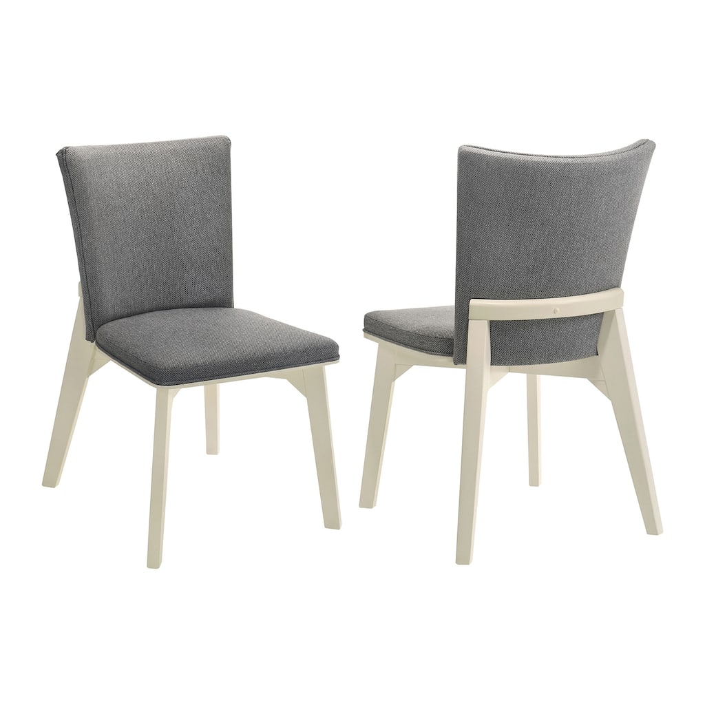 Set of 2 Upholstered Dining Side Chairs in Grey and Distressed White