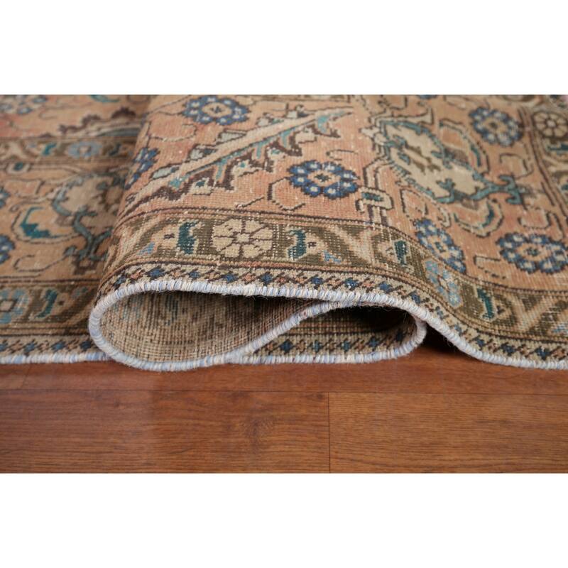 Distressed Tabriz Vintage Persian Rug Dining Room Handmade Wool Carpet - 9'3" x 12'9"
