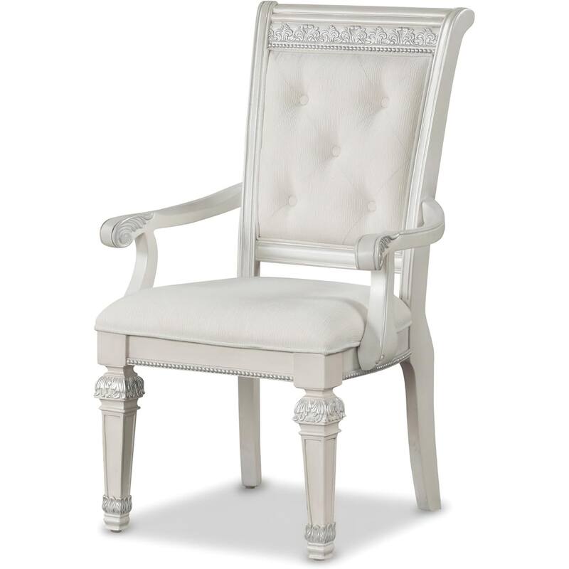Formal Dining Arm Chairs Set Tufted Ivory Finish