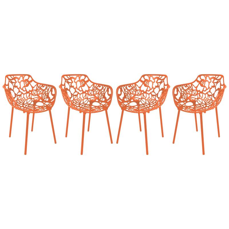 Devon Outdoor Aluminum Dining Chair with Floral Cutout, Stackable, Weather-Resistant, UV-Protected, Indoor/Patio Seating - Orange