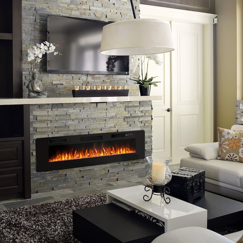 Bossin 30 to 72 inch Electric Fireplace Ultra-Thin and Silence Linear Recessed Wall Mounted Fireplace with Remote Control