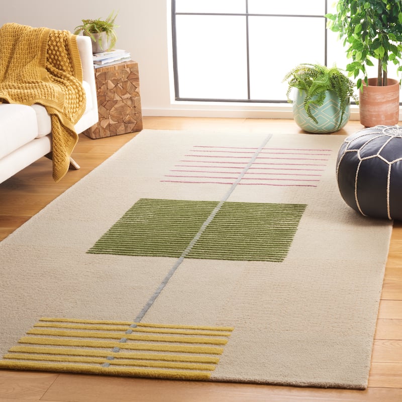 SAFAVIEH Handmade Genre Saide Mid-Century Modern Wool Rug - 4' x 6' - Beige/Green