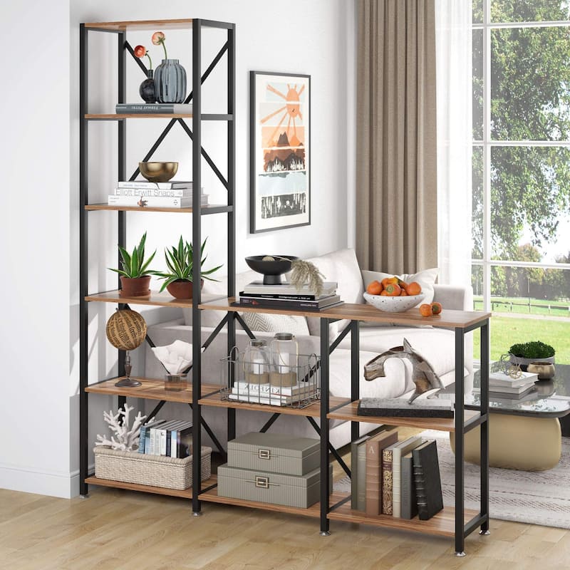 L Shape Bookshelf 9 Shelf Ladder Corner Etagere Bookcase Display Rack for Living Room Bedroom