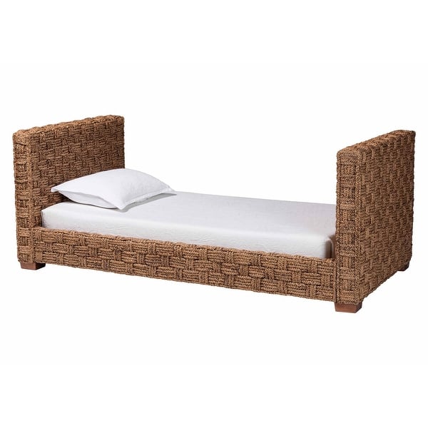 slide 2 of 10, Rhinos Handwoven Seagrass Daybed - Twin Size Coastal Boho Bed Frame with Basketweave Design Light Brown