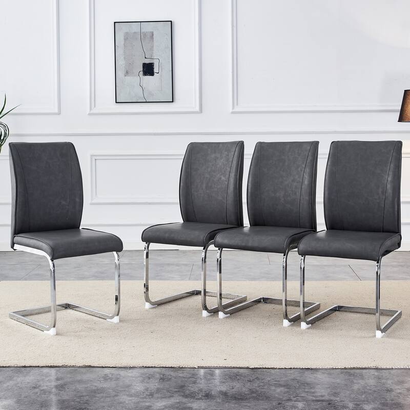 Set of 4 High Resilience Dining Chair with Arched Metal Silver Leg