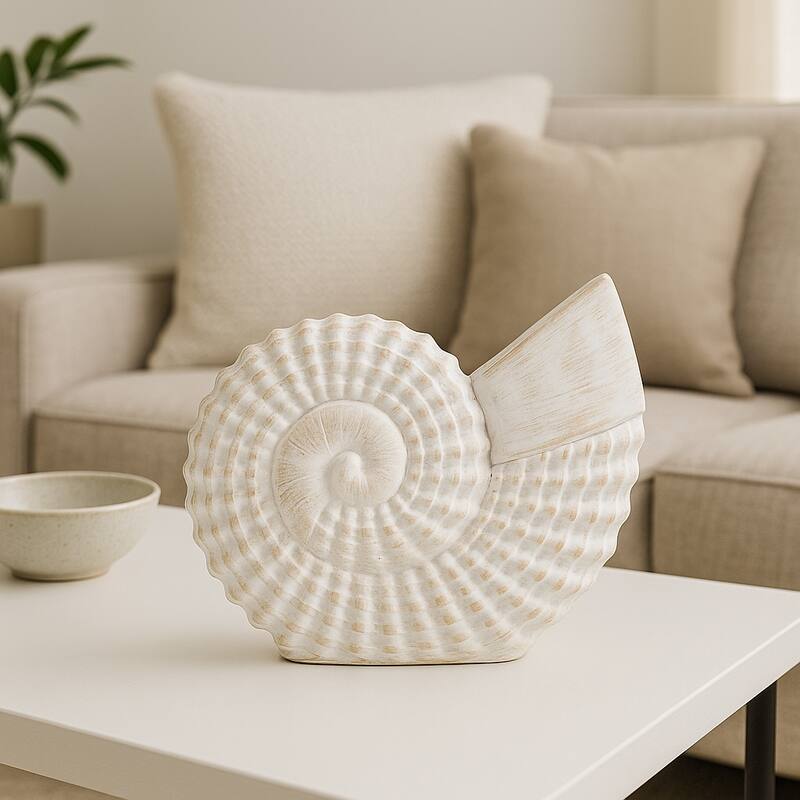 Coastal Decorative Resin Shell Figurine Sculpture - White