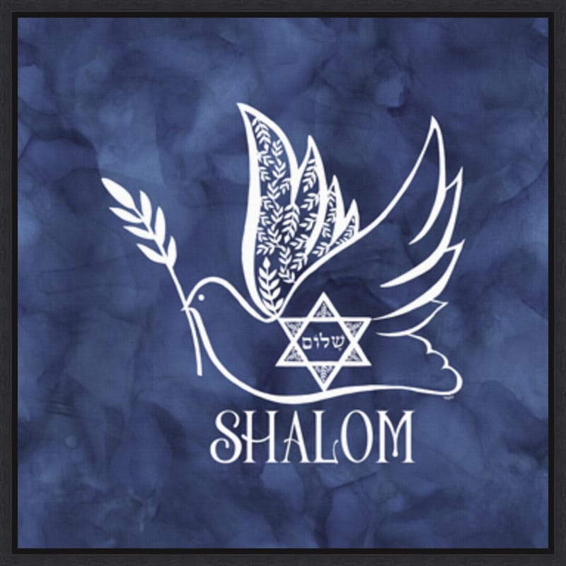 Festival of Lights blue V-Shalom Dove by Tara Reed Canvas Art Framed - Sylvie Black
