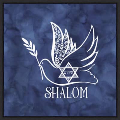 Festival of Lights blue V-Shalom Dove by Tara Reed Canvas Art Framed - Sylvie Black