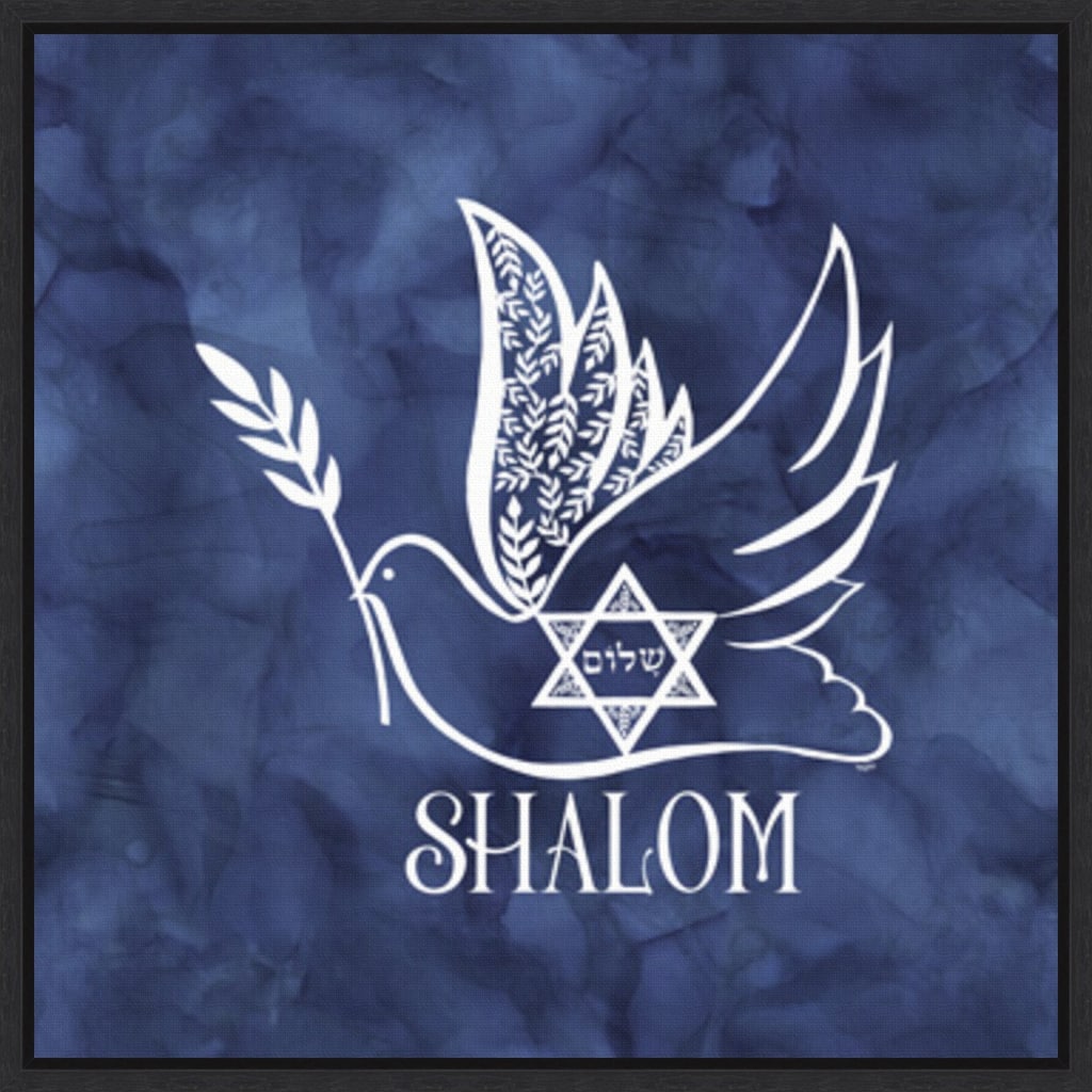 Festival of Lights blue V-Shalom Dove by Tara Reed Canvas Art Framed - Sylvie Black