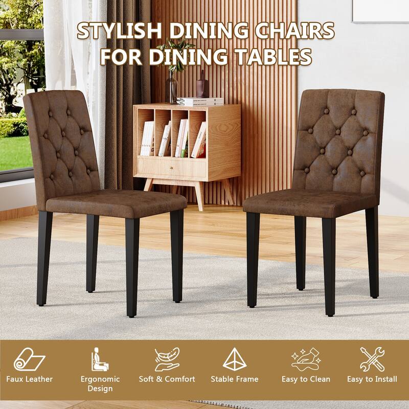 Upholstered Dining Chairs Set of 4, Button Tufted Dining Chair with Metal Legs, Modern Suede Fabric Side Chair with Backrest