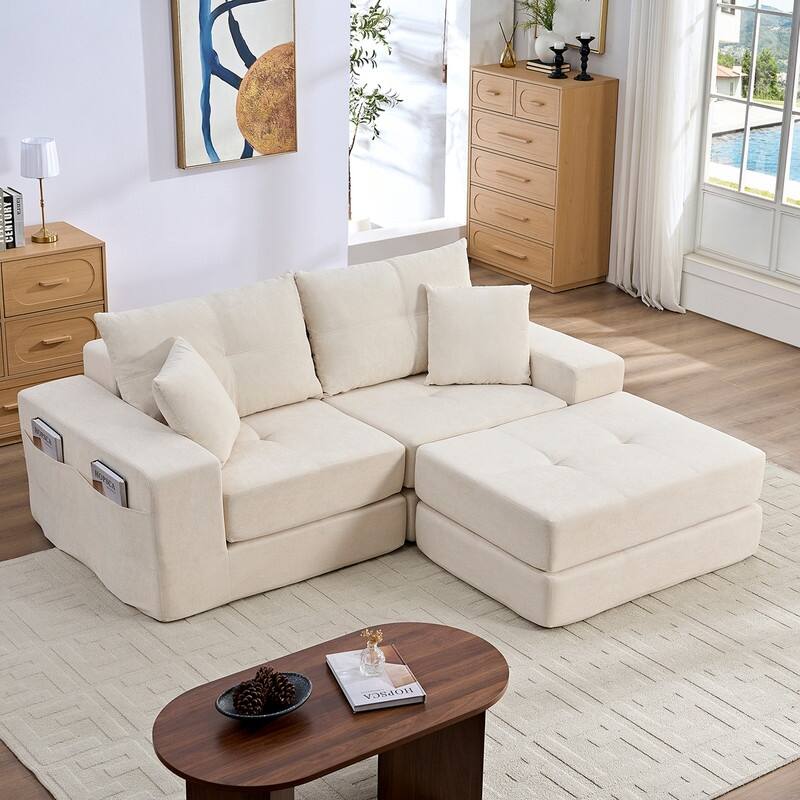 Mixoy 6-PCS Double Deep Seat Modular Sectional Sofa,Free Combinations Modern Chenille Sleeper Sofa Bed,No Assembly Required