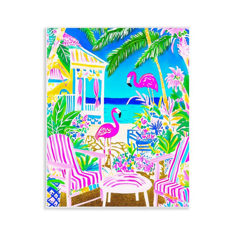 Stupell Vivid Flamingos on Tropical Beach Wall Plaque Art Design By Jess Stempel - 11 x 14