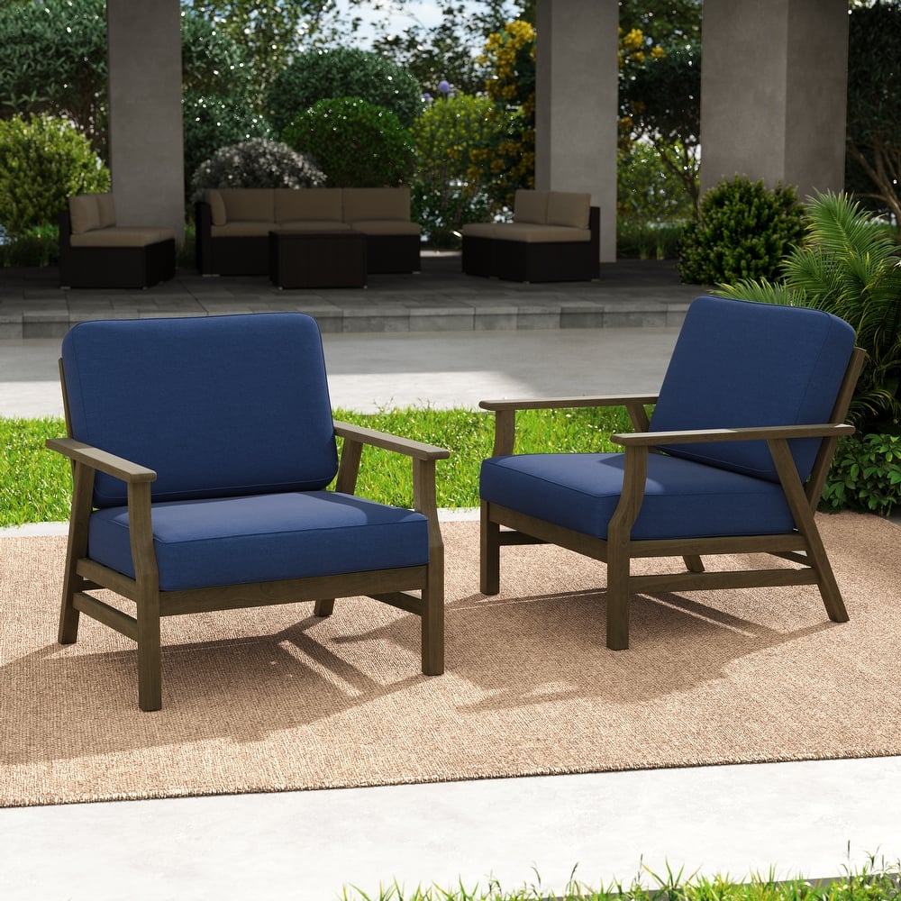 Outdoor 2 Set Teak Wood Club Chairs Set with Cushion