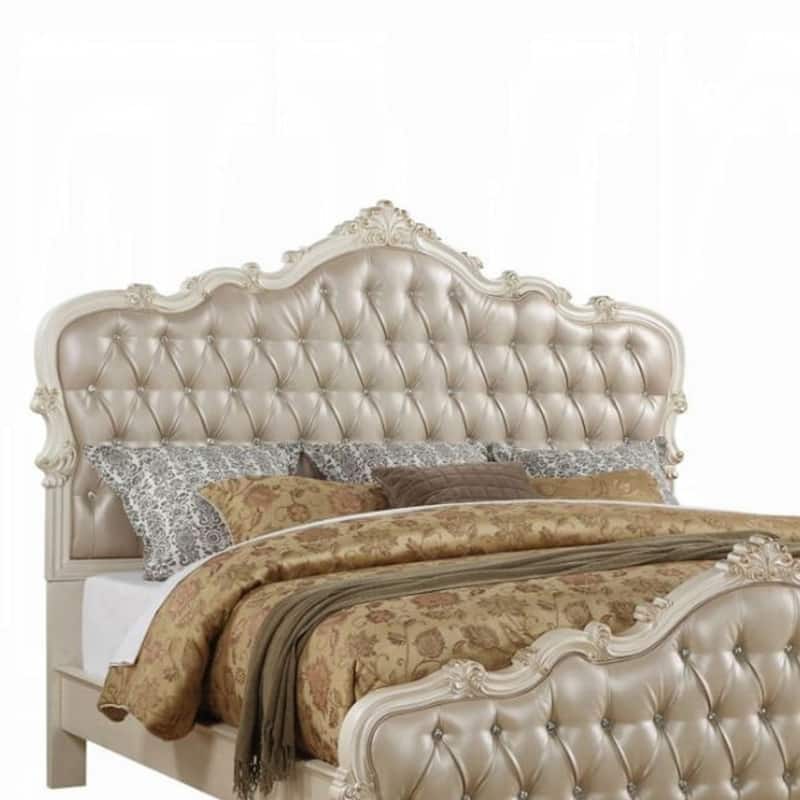 Classy Traditional Style Queen Bed, Gold and White