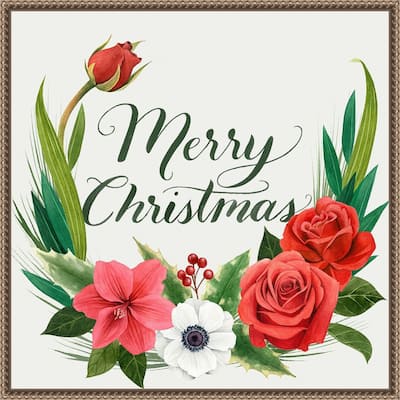 Christmas Flora Wreath I by Grace Popp (22 x 22 in.), Framed Canvas Wall Art Print - Sylvie Beaded Dark Gold