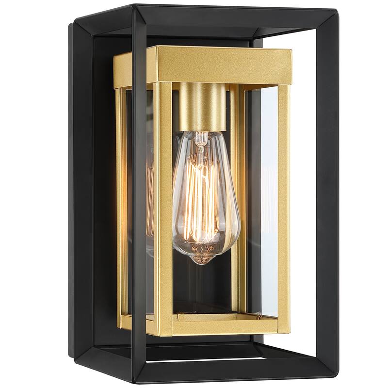 2PK-1 Light Outdoor Wall Lantern with Clear Glass - Black & Golden