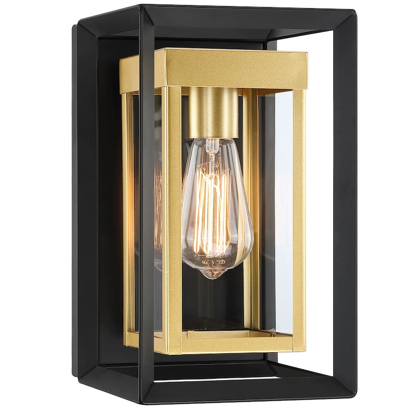 4PK-1 Light Outdoor Wall Lantern with Clear Glass - Black & Golden