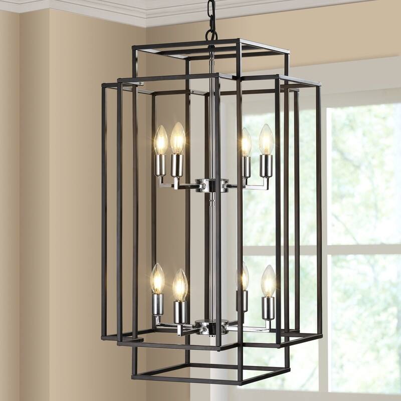 18-Inch Industrial Pendant Light – 8-Light Geometric Design, Adjustable Hanging Fixture (Bulbs Not Included).
