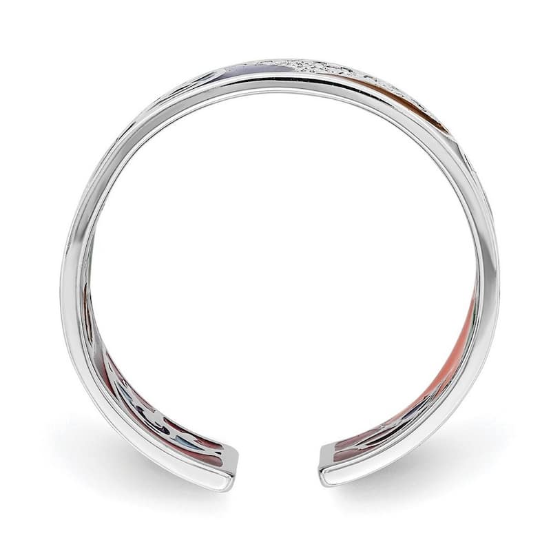 Curata 925 Sterling Silver Rhod Plated Abstract Evil Eye Enamel and CZ Cubic Zirconia Cuff Ring