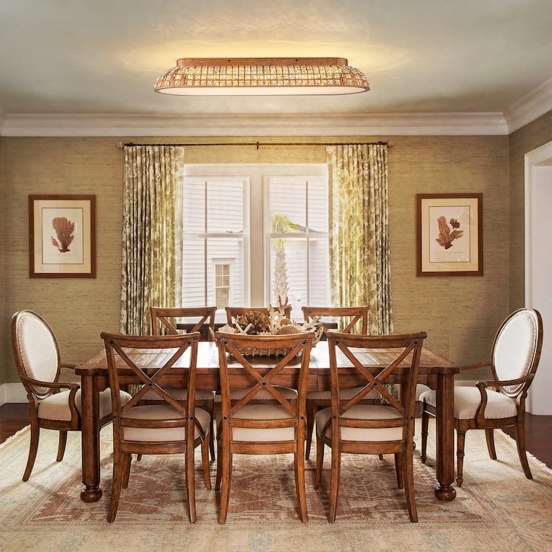 Retro French 38.6" W Antique Brass Linear Rectangle Crystal LED Flush Mount Ceiling Light