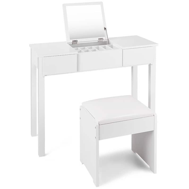 Vanity Makeup Dressing Table Set with Cell Storage Box-Black - 35.4" x 15.7" x 29.5" (L x W x H) - White