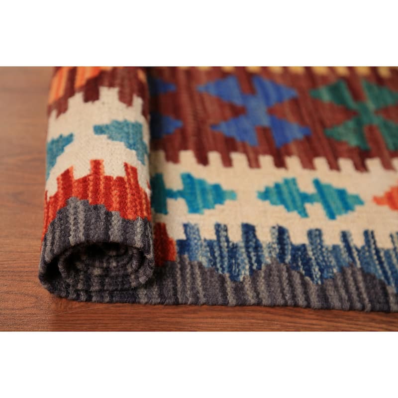 Geometric Trellis Kilim Oriental Area Rug Hand-Woven Wool Carpet - 8'4"x 11'3"