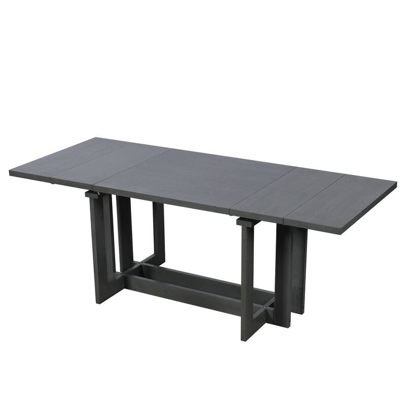 82" Rustic Extendable Dining Table with 2 Removable Leaves, Trestle Kitchen Table