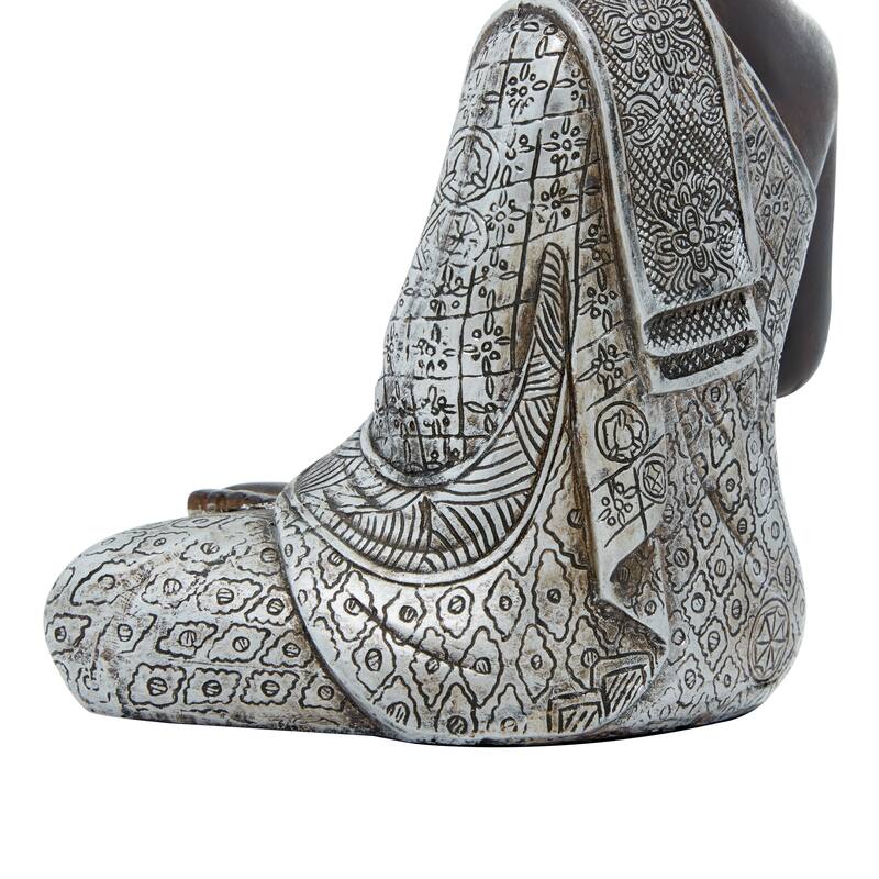 Black Polystone Meditating Buddha Decorative Sculpture with Engraved Carvings and Relief Detailing - 6 x 4 x 8