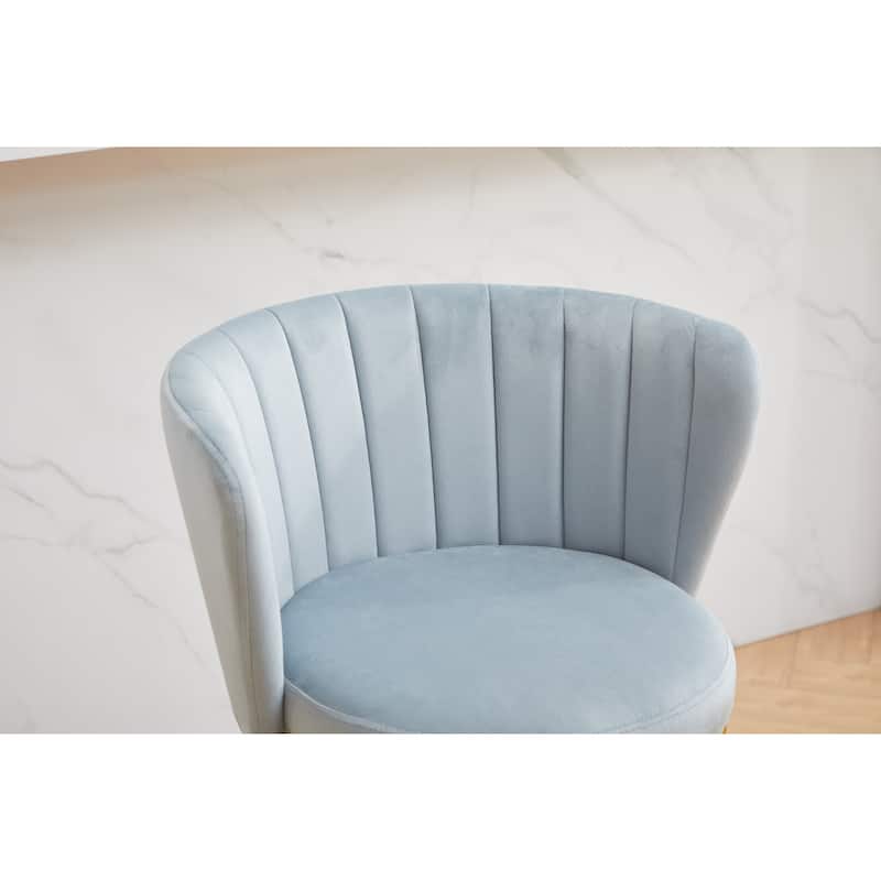 Set of 2 Contemporary Bar Stools with Rounded Padded Velvet Seat and Swivel Function