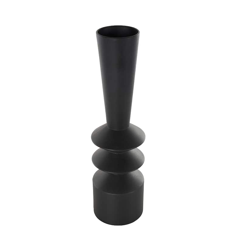 Metal Art Deco Fluted Vase - Black - Roche River Decor - 6"W x 6"L x 22"H