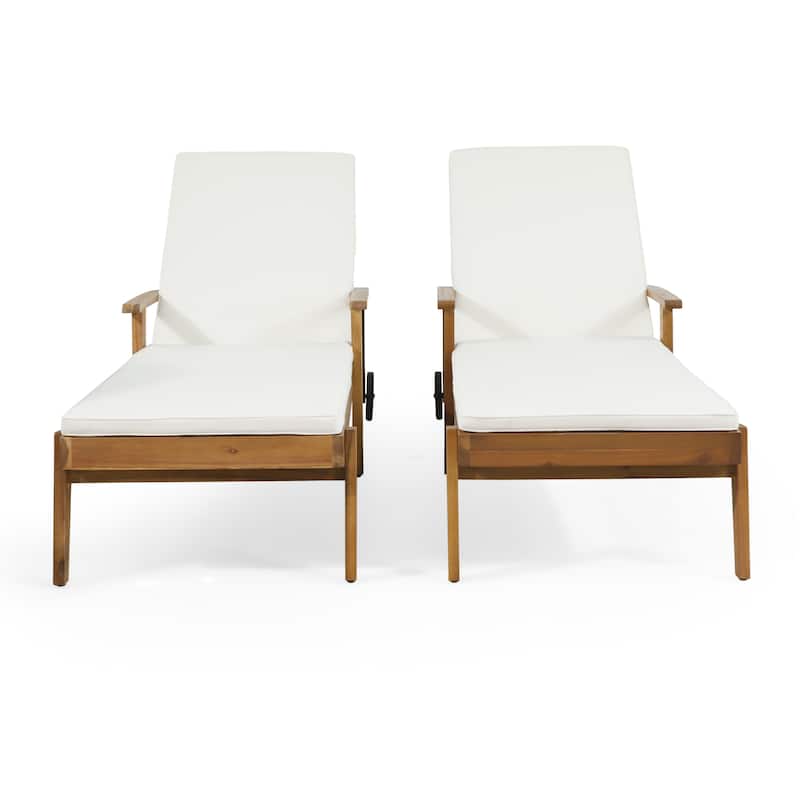 Jason Outdoor Acacia Wood Outdoor Chaise Lounge with Water Resistant Cushion by Christopher Knight Home