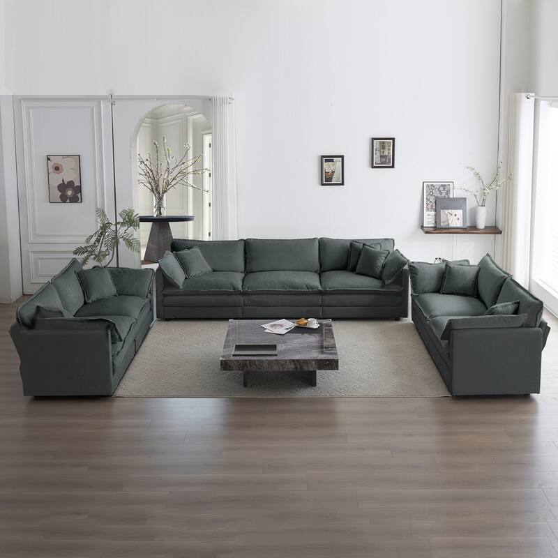 7-Seat Chenille Sectional Sofa Set (3-Seater + Two 2-Seaters) - Gray