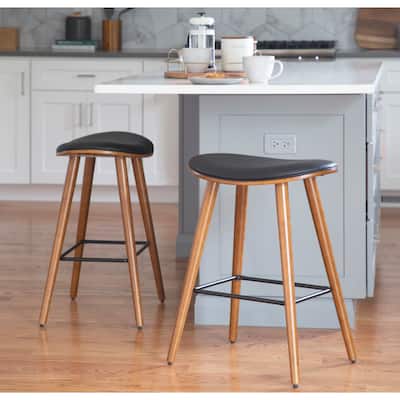Copper Grove Albstadt Walnut and Faux Leather Saddle Counter Stools (Set of 2)