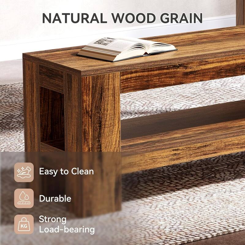 59" Dining Bench with Storage Shelf, Entryway Bench for Dining Room, Bedroom, Kitchen, End of Bed