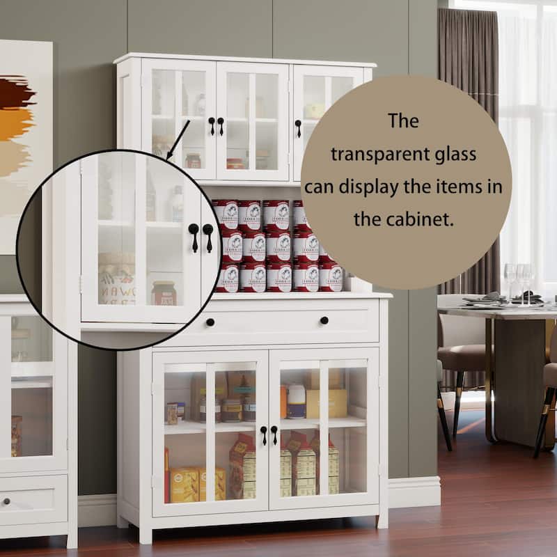 Kitchen Pantry Cabinet with 1 Large Drawer, Buffet Cabinet with Microwave Oven Countertop, Cabinet with Adjustable Shelves