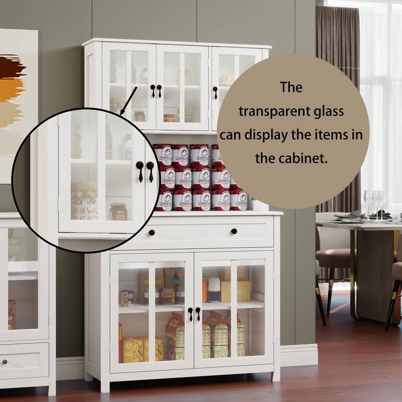 Pantry Cabinet with Adjustable Shelves and 5 glass Doors