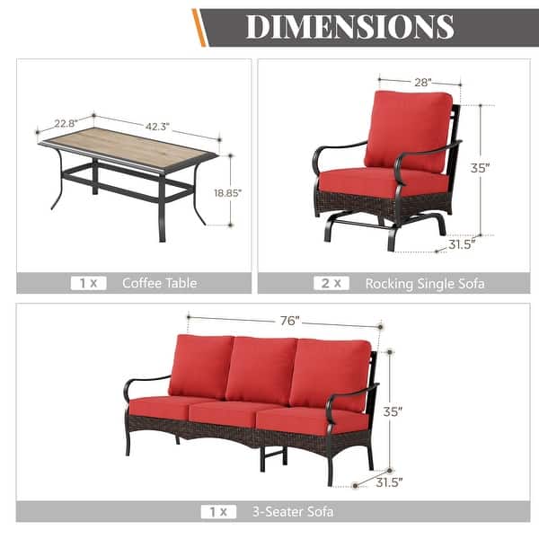 dimension image slide 9 of 16, MAISON ARTS 4 Pieces Rattan Wicker Patio Furniture Set with Swivel Chairs and Coffee Table for Outdoor Spaces