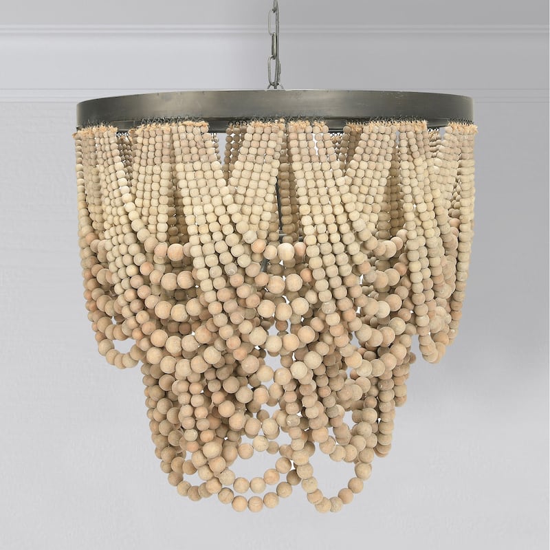 2-Tier Draped Wood Bead Chandelier