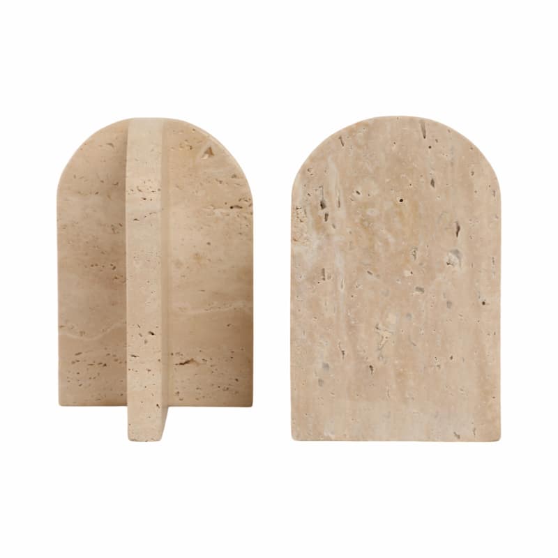 Stone Marble Arched Design Bookends Set - Tan, 6" - 6.0"