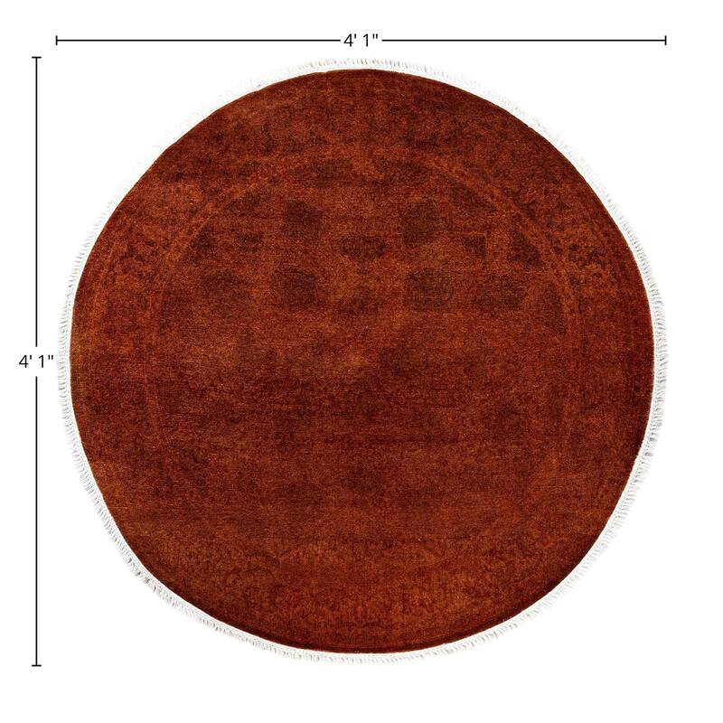 Overdyed One-of-a-Kind Hand-Knotted Area Rug - Orange - 4' 1" x 4' 1"