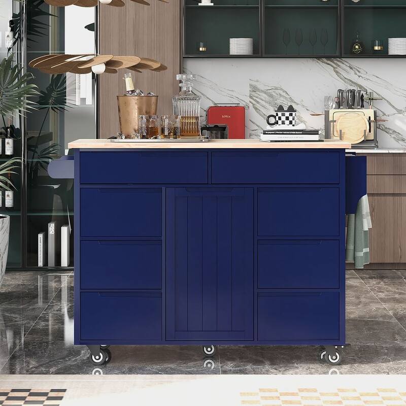 Store Kitchen Cart with Wheels and 8 Drawers - Blue