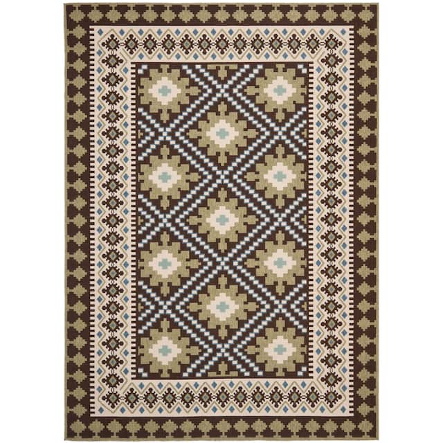 SAFAVIEH Veranda Eyvor Indoor/ Outdoor Waterproof Patio Backyard Rug - 6'7" x 6'7" Square - Chocolate/Green