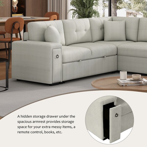 Oaks Aura 87 L Shaped Pull Out Sectional Sofa Bed w Movable Ottoman USB Charging Cup Holder Sectional couches for Living Room On Sale Bed Bath Beyond 41394316