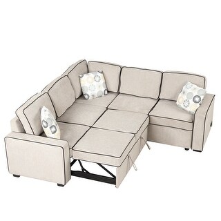 83" L-Shaped Convertible Sleeper Sectional Sofa Pull Out Sofa Bed - Bed ...