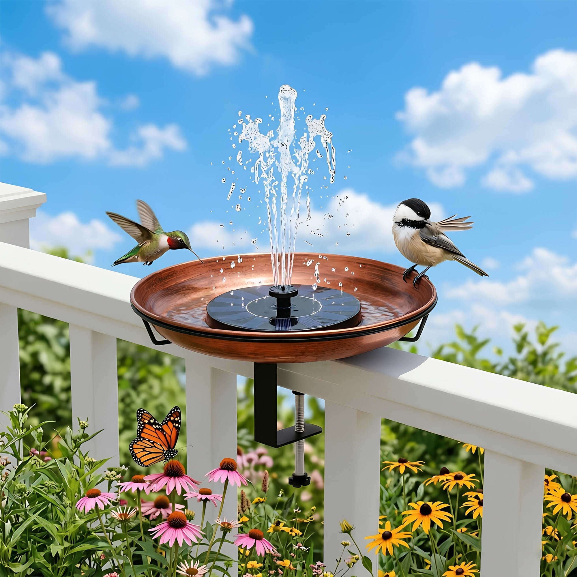 Javlergo Solar Birdbath with Pump Outdoor Solar Water Fountain for Garden Removable Bird Bathbowl with Adjustable Bracket