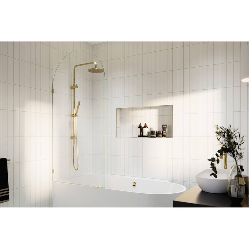 Maven 34 in. x 66.75 in. Single Fixed Frameless Arched Bathtub Panel - Polished Brass