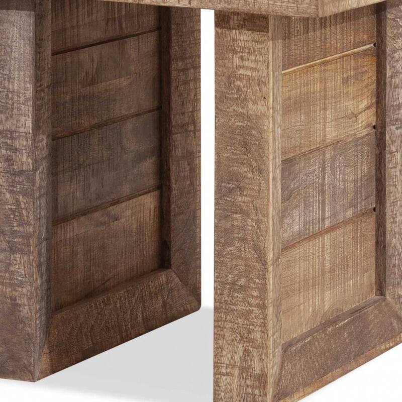 Brown Solid Wood Square End Table with 3 Inch Thick Top and Sled Base - 19.7” x 19.7” x 19.7” (D x W x H)
