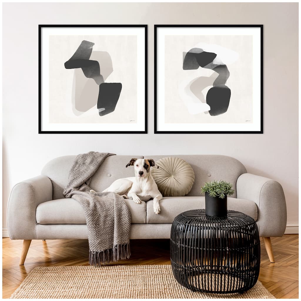 Kate and Laurel Abstract Neutral 01 & 02 2 Piece Framed Wall Art Print Set by Gabrielly Guedes