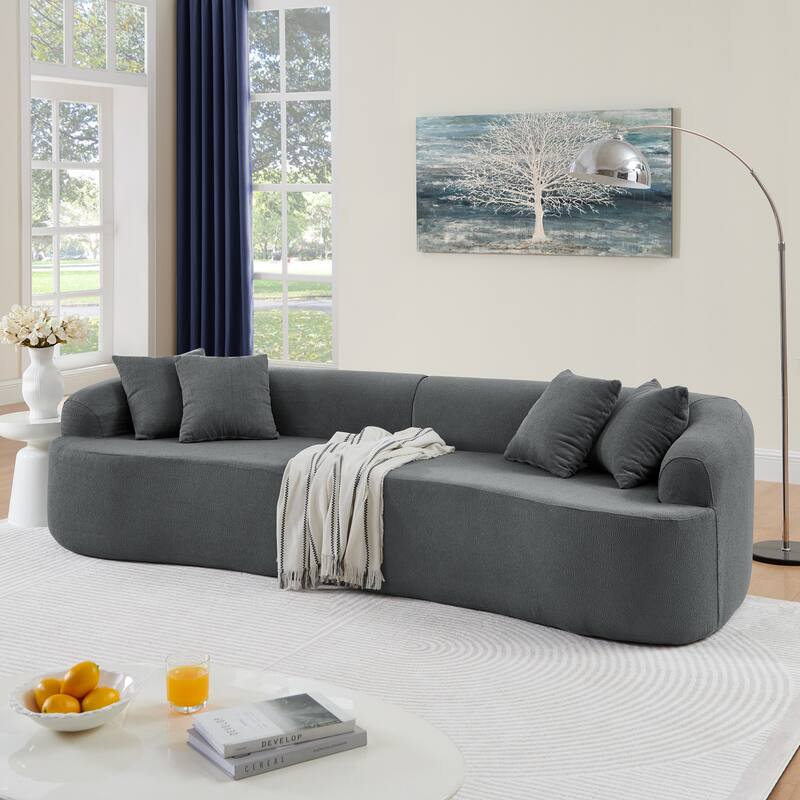 Roomfitters Curved Modular Sectional Sofa in Lamb's Wool Fabric, Modern Compressed Sofa No Assembly, Cozy for Living Room - Gray