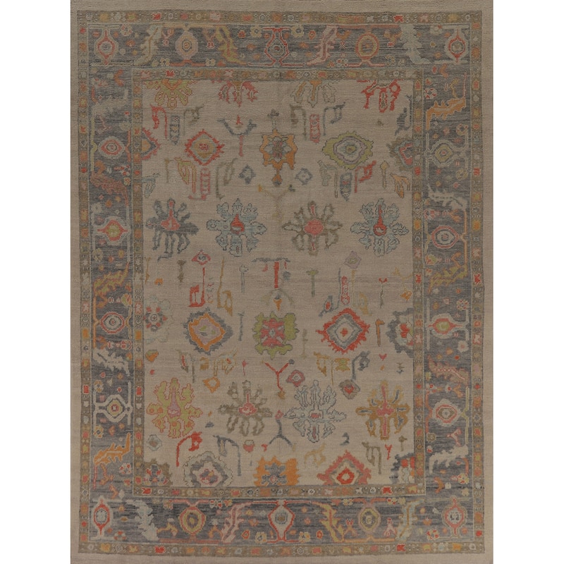 Hand Knotted Oriental 100% Wool Carpet Transitional All-Over Beige & Ivories Oushak Area Rug - 10' 0'' X 7' 11''